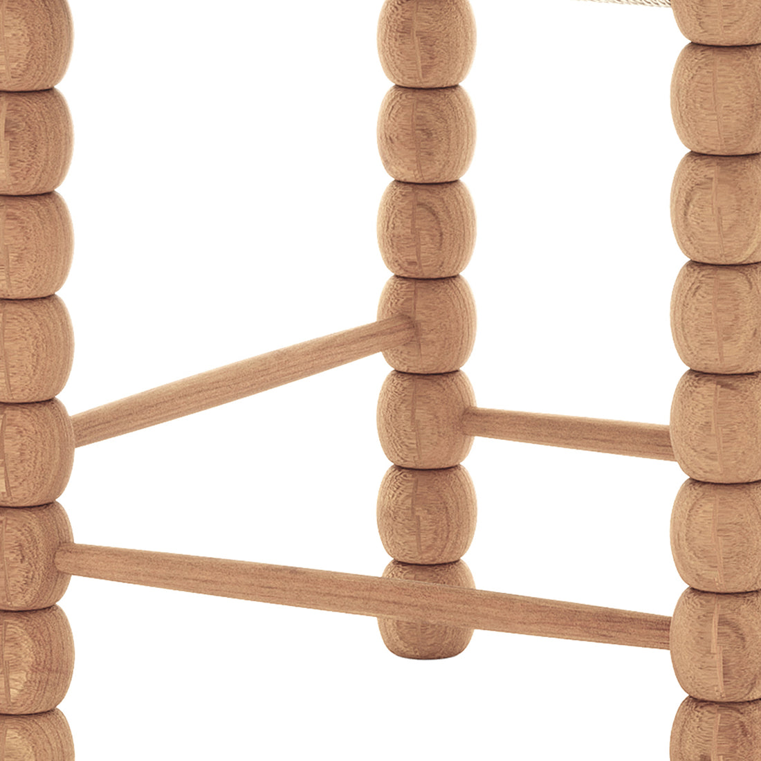 The Em Solid Oak Dining Chair Set of 2 - Natural features a bobbin-style frame with bead-like wooden posts and horizontal dowels, showcasing a sturdy, sculptural design ideal for modern and farmhouse interiors.