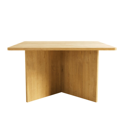 Emelia 80cm Square Coffee Table, showcasing its triangular base and sleek plywood design, ideal for enhancing living spaces with its modern, functional appeal.