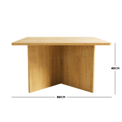 Emelia 80cm Square Coffee Table Oak, showcasing a sleek wooden surface and clean lines, highlighting its stylish square design for modern and functional living spaces.