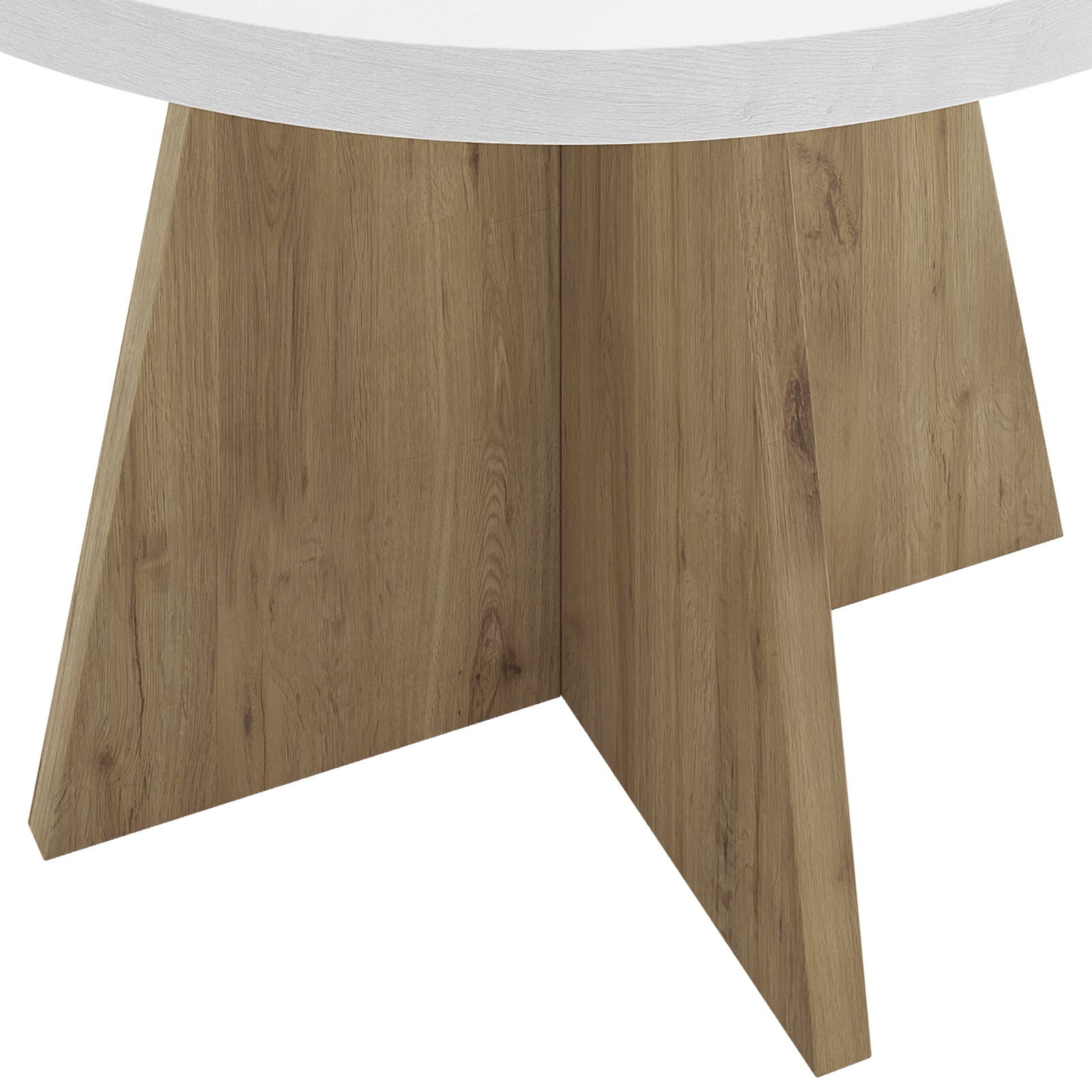 Enid & Audrey 4 Seater Dining Table & Chair Set in Beige, featuring a white tabletop edge and light-tone wood star-shaped pedestal base, showcasing modern elegance and practical design.