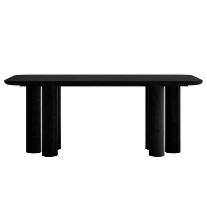 Faunus 200cm 8 Seater Dining Table in Black, featuring a modern rectangular matte black tabletop with rounded edges, supported by two clusters of three thick cylindrical legs, creating a bold, sculptural look.