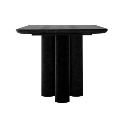 Faunus 200cm 8-Seater Dining Table in Black features a solid black, oval top with unique central fluted pillar legs, offering a modern, minimalist design against a white background.