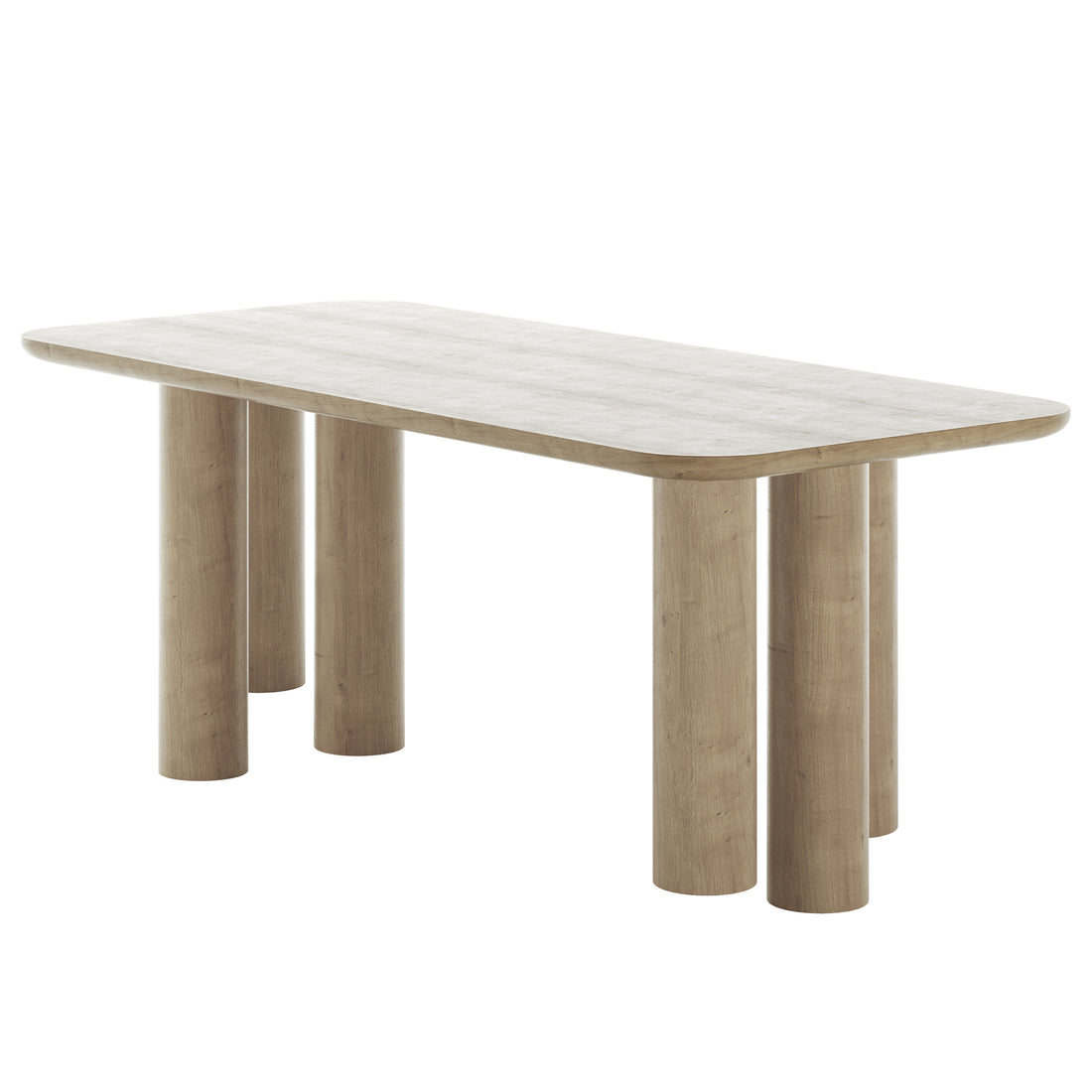 Faunus 200cm 8 Seater Dining Table in Natural features a minimalist light-wood design with an oval top and distinctive fluted pillar legs, offering both elegance and durability for contemporary dining spaces.