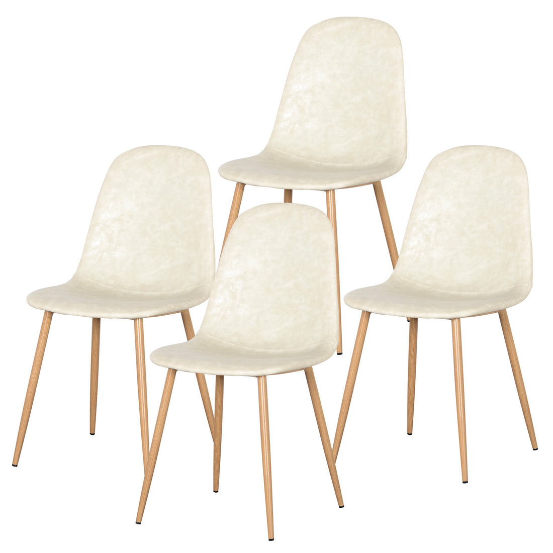 Florida PU Leather Dining Chairs Cream White Set of 4 featuring sleek white design with wooden legs, offering a modern touch and luxurious feel, ideal for enhancing any dining space with elegance.
