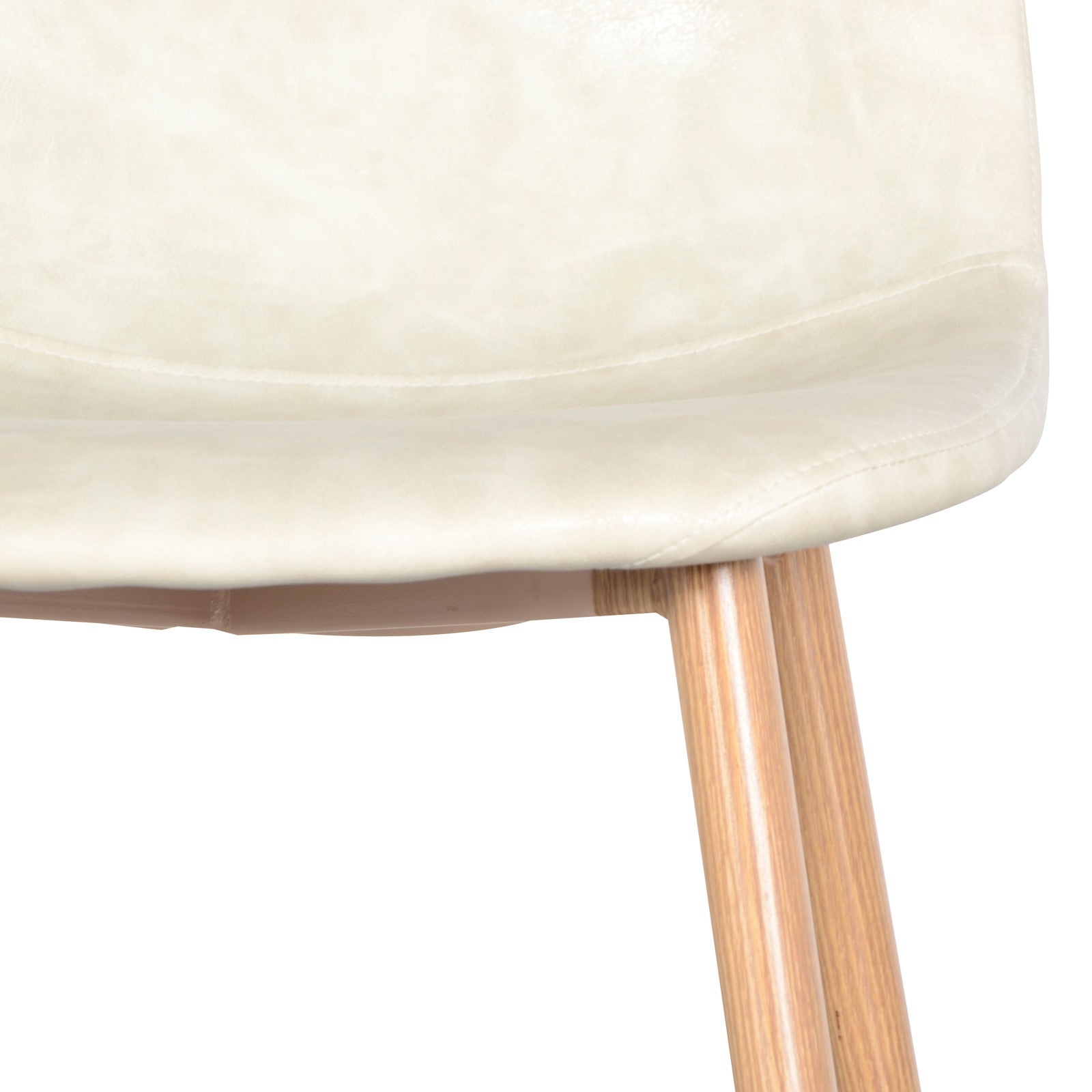 Florida PU Leather Dining Chairs, Set of 4, feature close-up views highlighting their sleek design and luxurious PU leather upholstery, emphasizing modern style and craftsmanship with durable metal legs.