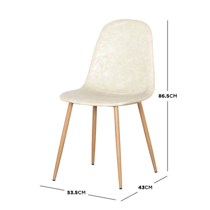 Florida PU Leather Dining Chairs Cream White Set of 4 featuring sleek white upholstery, wooden legs, and a contemporary design. Ideal for modern dining spaces, these chairs combine luxury with durability.