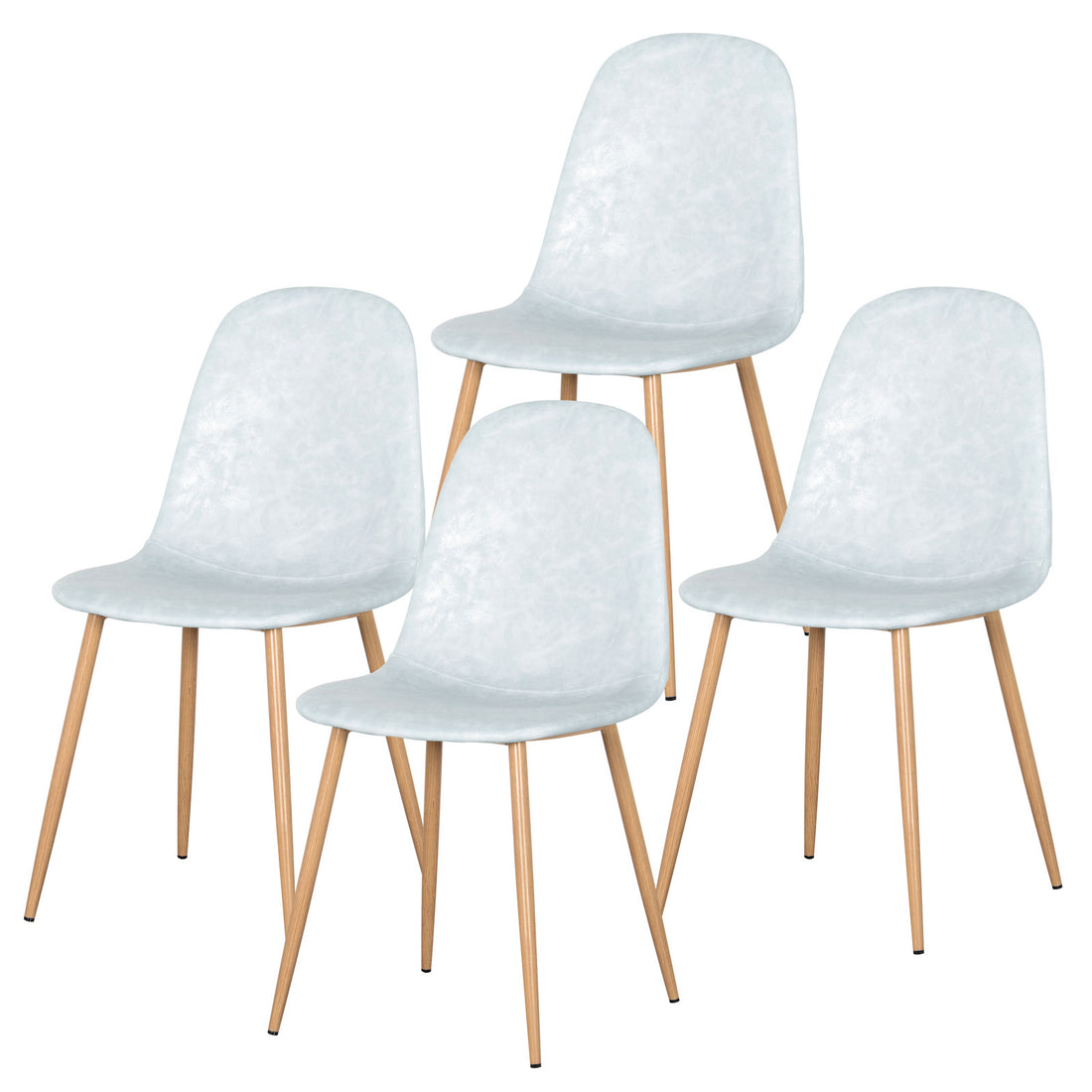 Florida PU Leather Dining Chairs Slate Set of 4, featuring sleek white seats with wooden legs, ideal for modern dining rooms. The chairs are designed for durability and style with anti-slip pads.