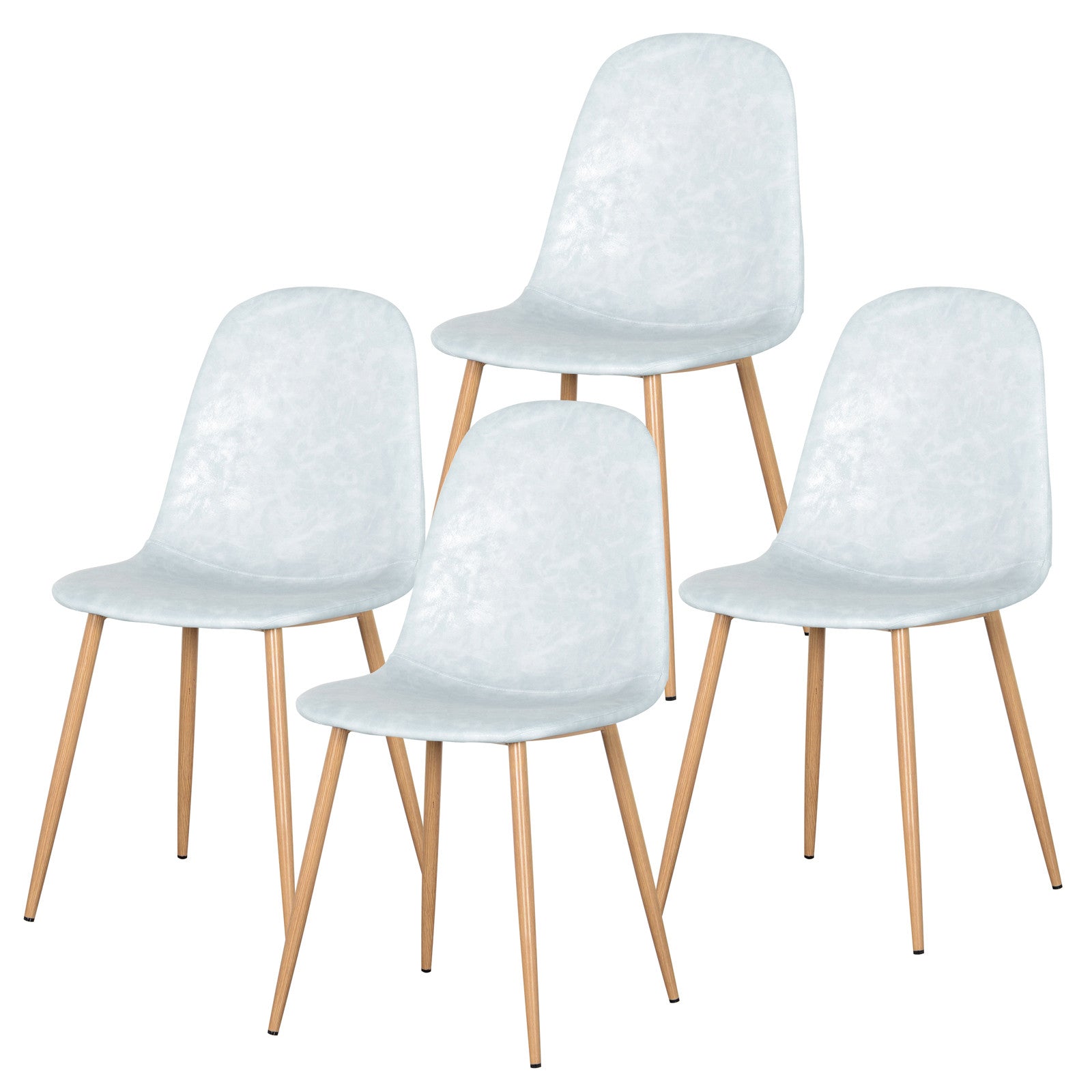 Florida PU Leather Dining Chairs Slate Set of 4, featuring sleek white seats with wooden legs, ideal for modern dining rooms. The chairs are designed for durability and style with anti-slip pads.