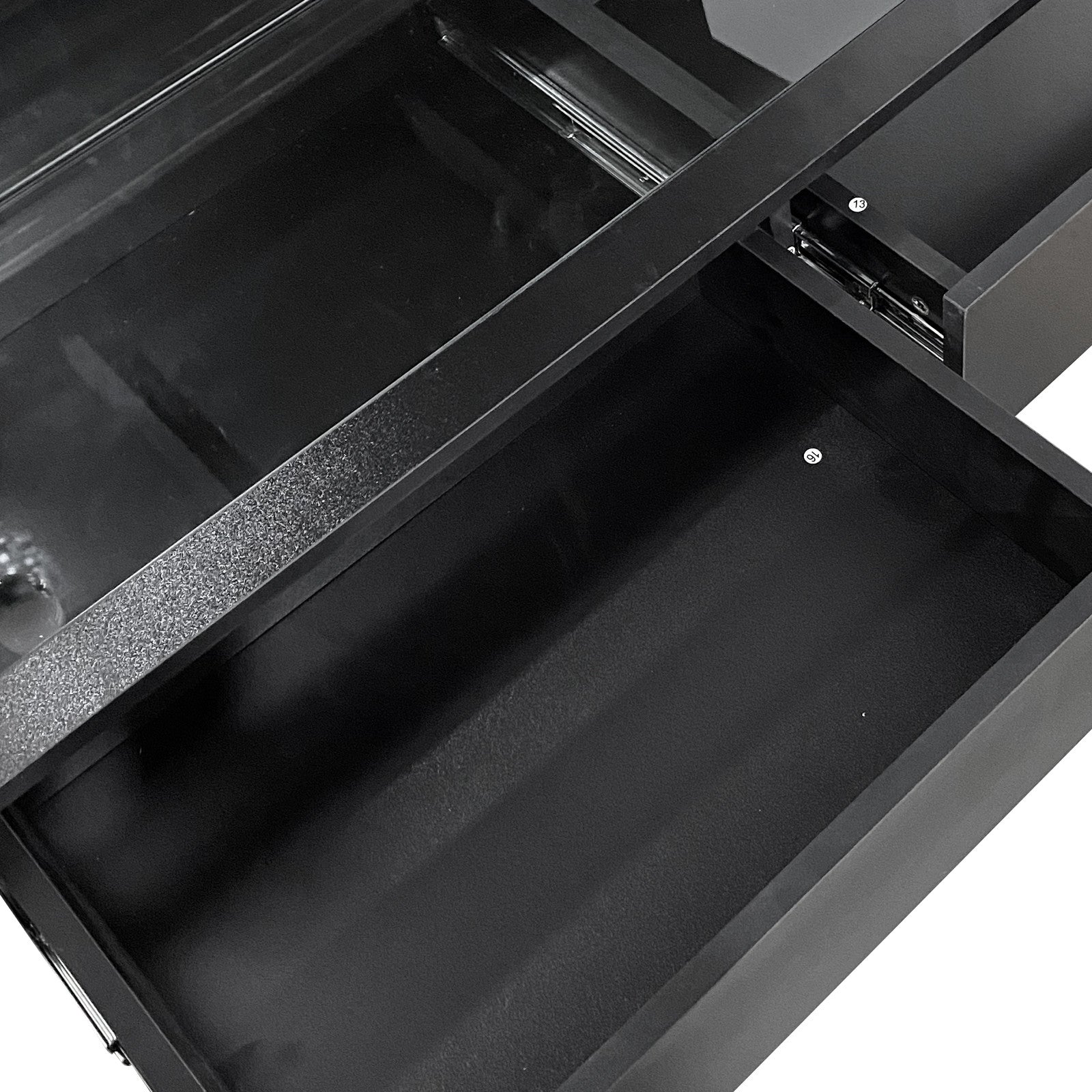 Gianna Hollywood LED Mirror Dressing Table - Black features a sleek design with a large LED mirror and two spacious drawers, ideal for organizing makeup essentials, enhancing any beauty space elegantly.