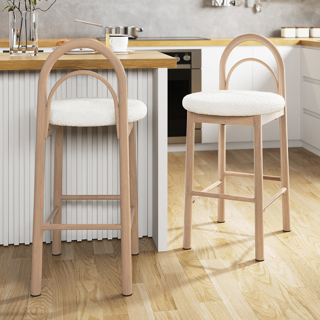 Gilles Boucle Arched Bar Stools Set of in Cream White – Luxo Living