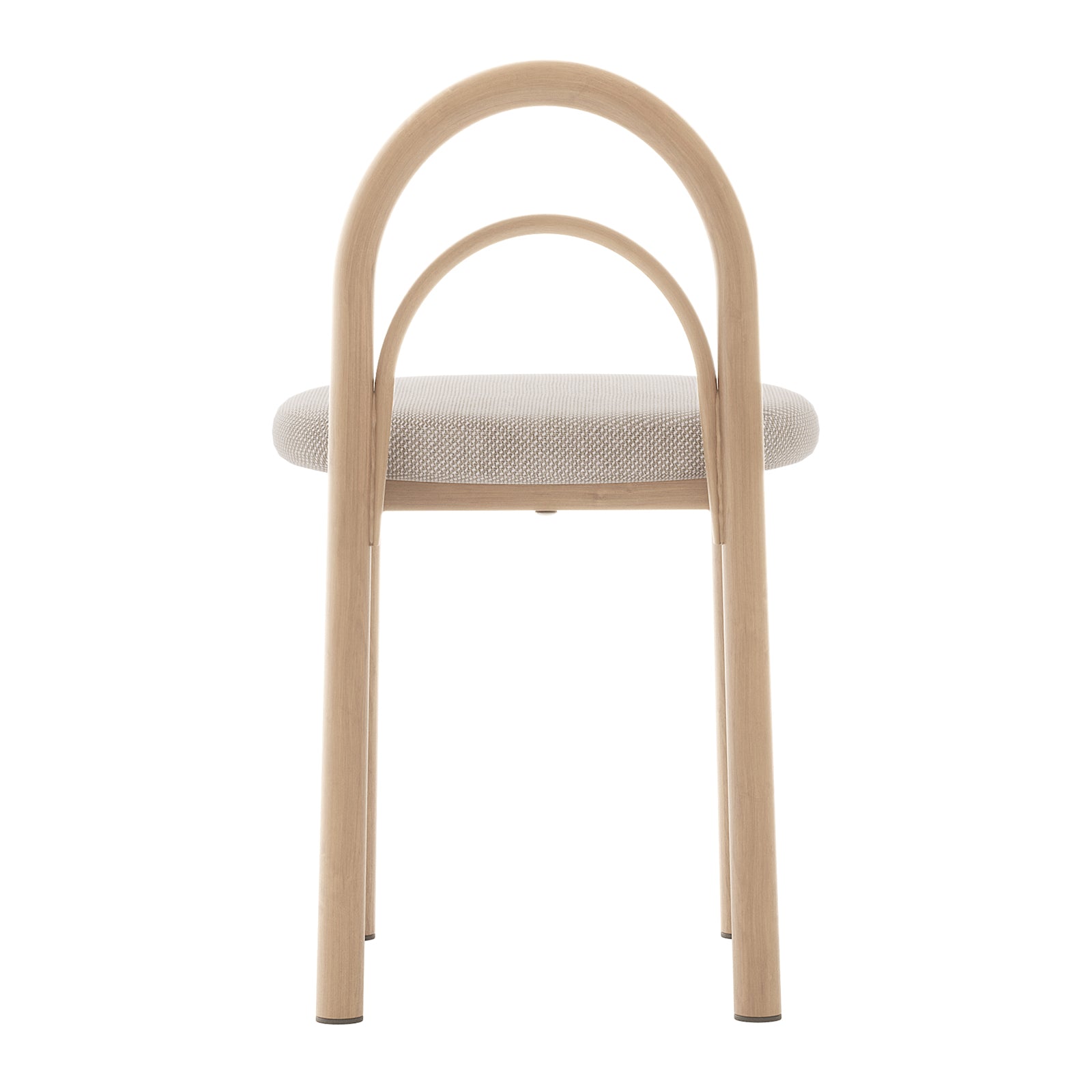 Gilles Linen Arched Dining Chair Set of 2 - Beige, featuring a close-up of its elegant linen fabric, detailed arched backrest design, and sturdy powder-coated metal frame with wood accent legs.