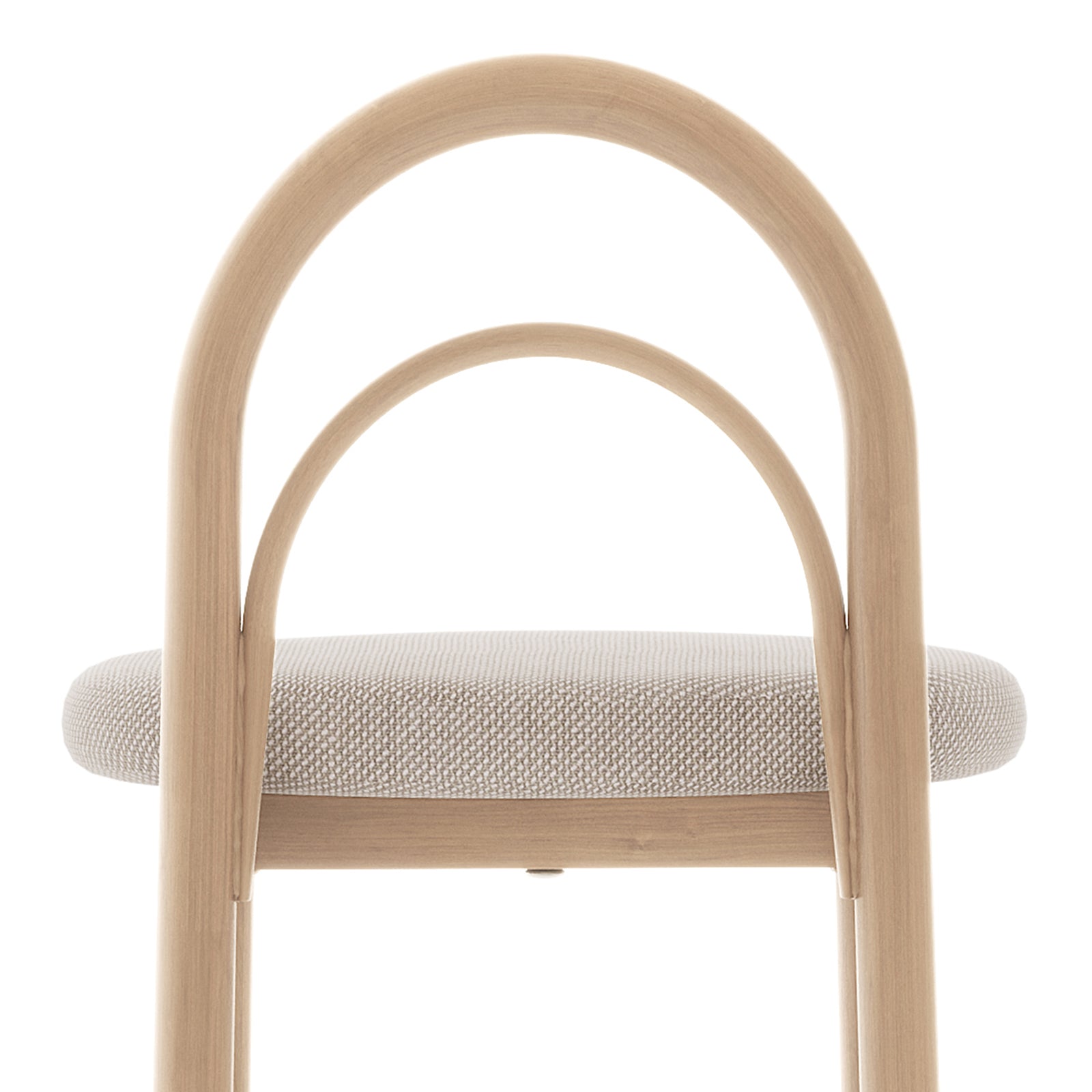 Close-up of Gilles Linen Arched Dining Chair Set of 2, showcasing elegant double arched backrest and sleek powder-coated metal frame, emphasizing modern design and comfort with thick foam padding.