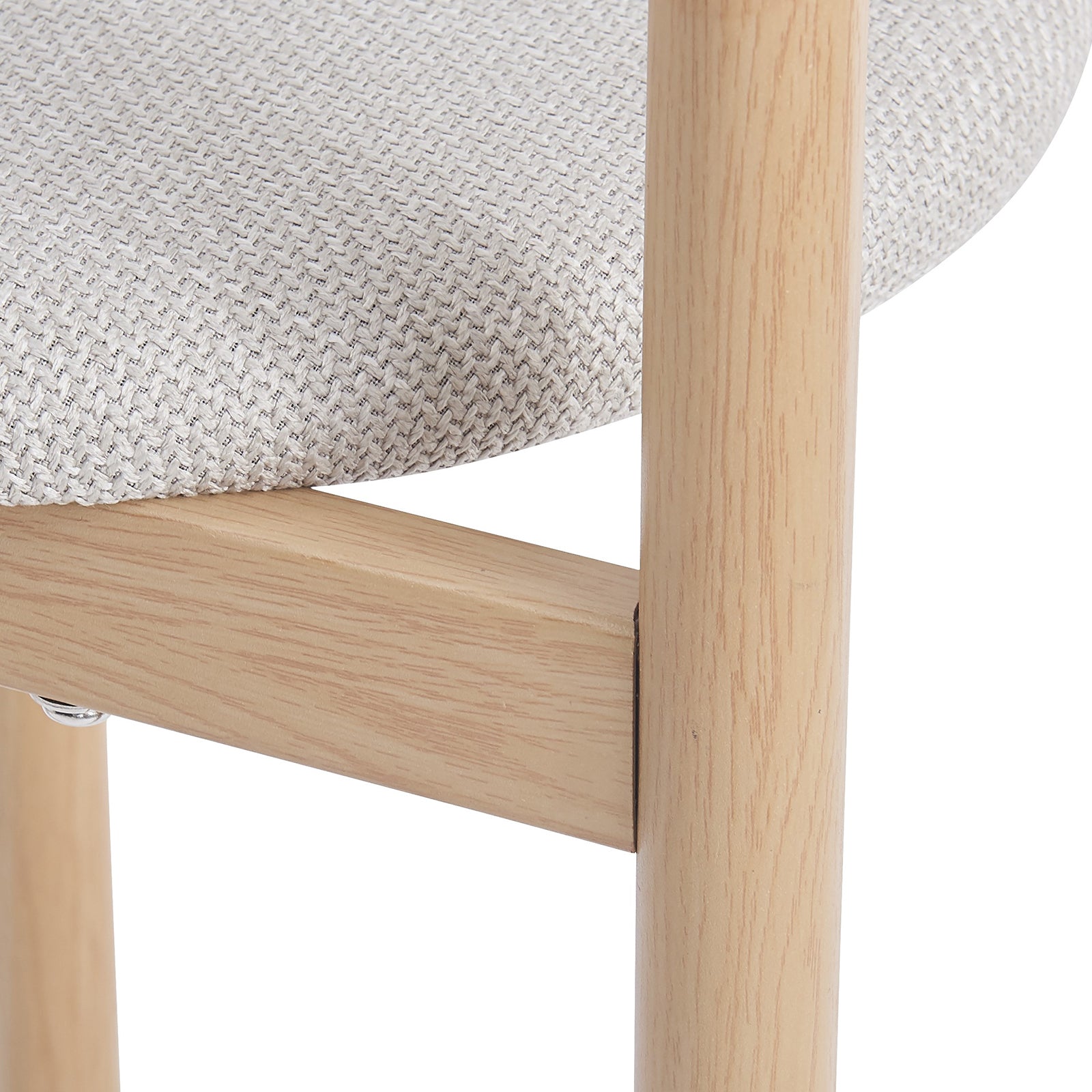 Gilles Linen Arched Dining Chair Set of 2 - Beige, features an elegant arched backrest with thick foam padding, powder-coated metal frame, and stylish wood accent legs for a modern dining experience.