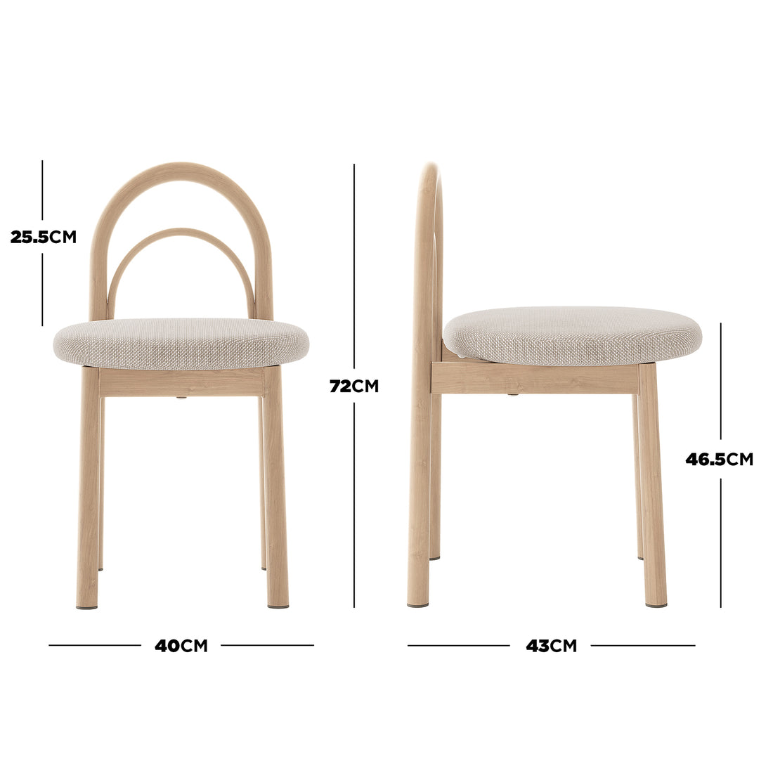 Close-up view of Gilles Linen Arched Dining Chair Set of 2, highlighting the elegant double arched backrest and sturdy powder-coated metal frame, showcasing its sophisticated design and high-backrest feature.