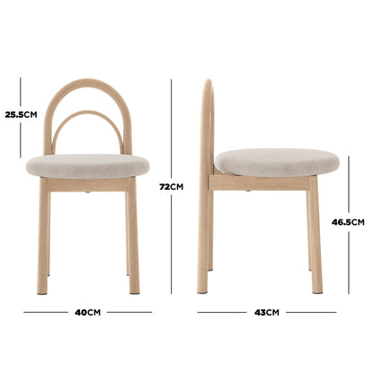 Close-up view of Gilles Linen Arched Dining Chair Set of 2, highlighting the elegant double arched backrest and sturdy powder-coated metal frame, showcasing its sophisticated design and high-backrest feature.