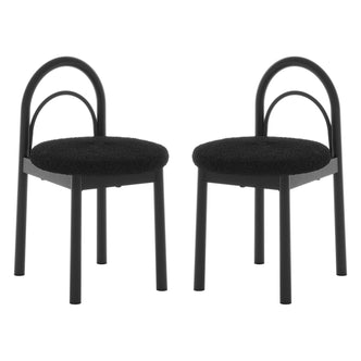Gilles Boucle Arched Dining Chair Black Set of 2 featuring sleek double-arched backrests, upholstered seats with thick foam padding, and sturdy powder-coated metal frames ideal for elegant dining arrangements.