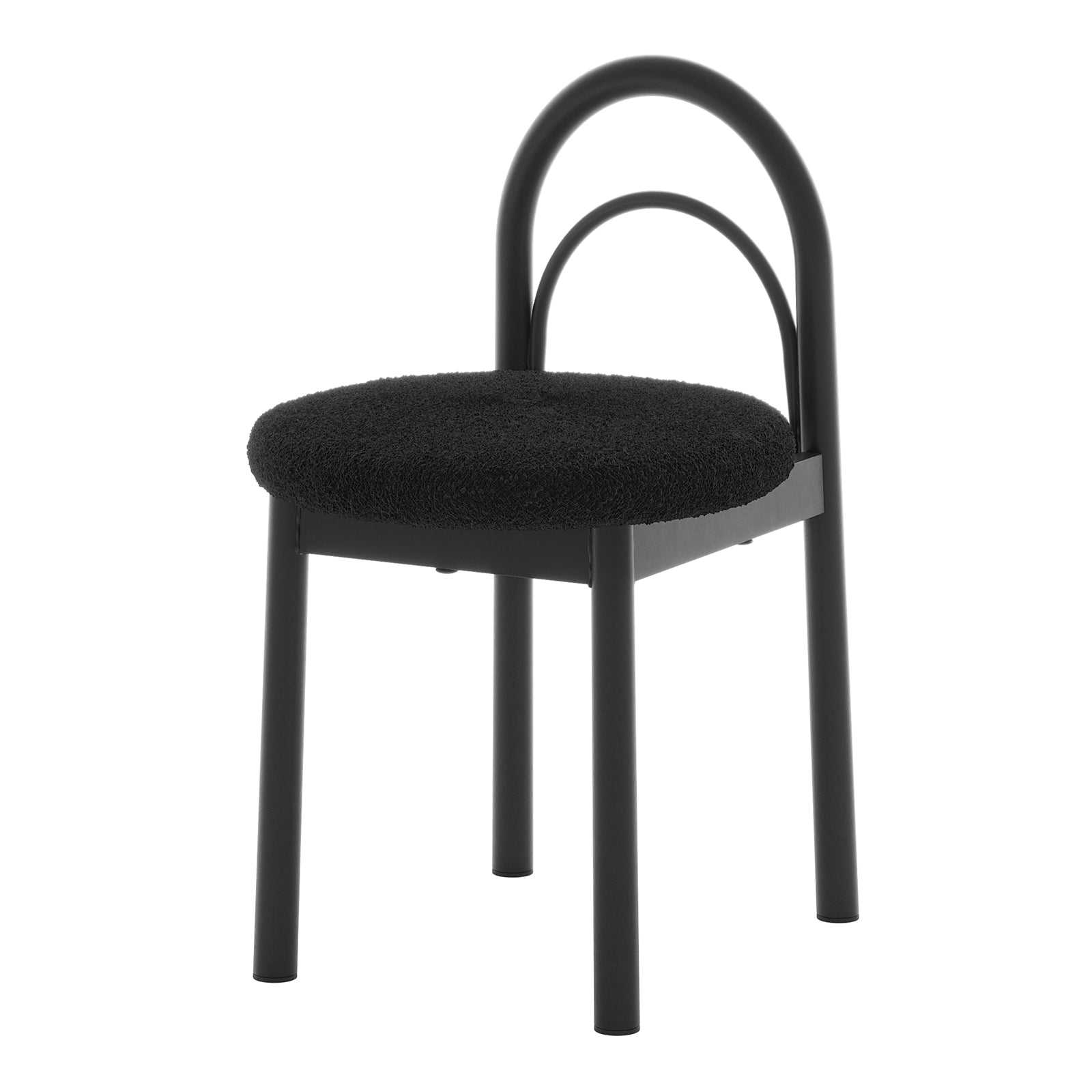 Gilles Boucle Arched Dining Chair Black Set of 2, features a sleek double-arched backrest, thick foam-padded seat, and powder-coated metal frame, offering elegance and durability for any dining space.