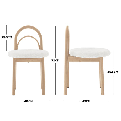 Gilles Boucle Arched Dining Chair Cream White Set of 2 features a double-arched backrest and white cushioned seat, showcasing a close-up of the elegant boucle fabric and sturdy frame design.