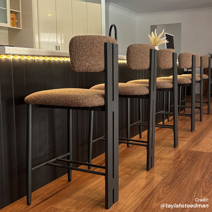 Haleo Curved Boucle Fabric Barstool Set of 2 in Rust Brown