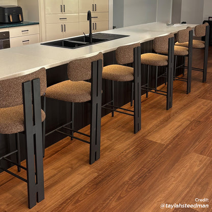 Haleo Curved Boucle Fabric Barstool Set of 2 in Rust Brown