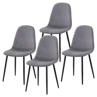 Halsa Velvet Fabric Classic Dining Chair Grey Marle Set of 4 features plush velvet upholstery and sleek black metal legs, combining modern elegance with classic charm, ideal for enhancing any dining space.