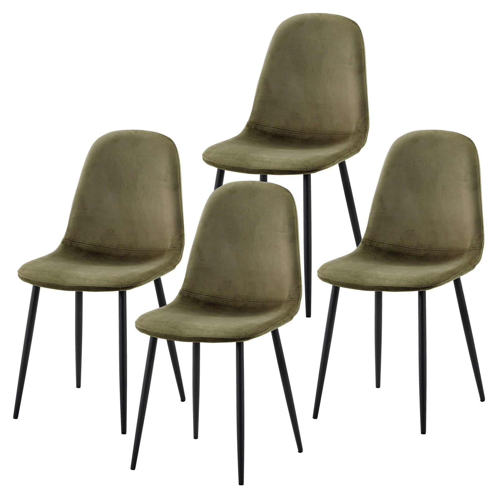 Halsa Velvet Fabric Classic Dining Chair Olive Set of 4, featuring sleek black legs and plush velvet upholstery, offers a blend of modern elegance and classic charm, perfect for enhancing dining spaces.