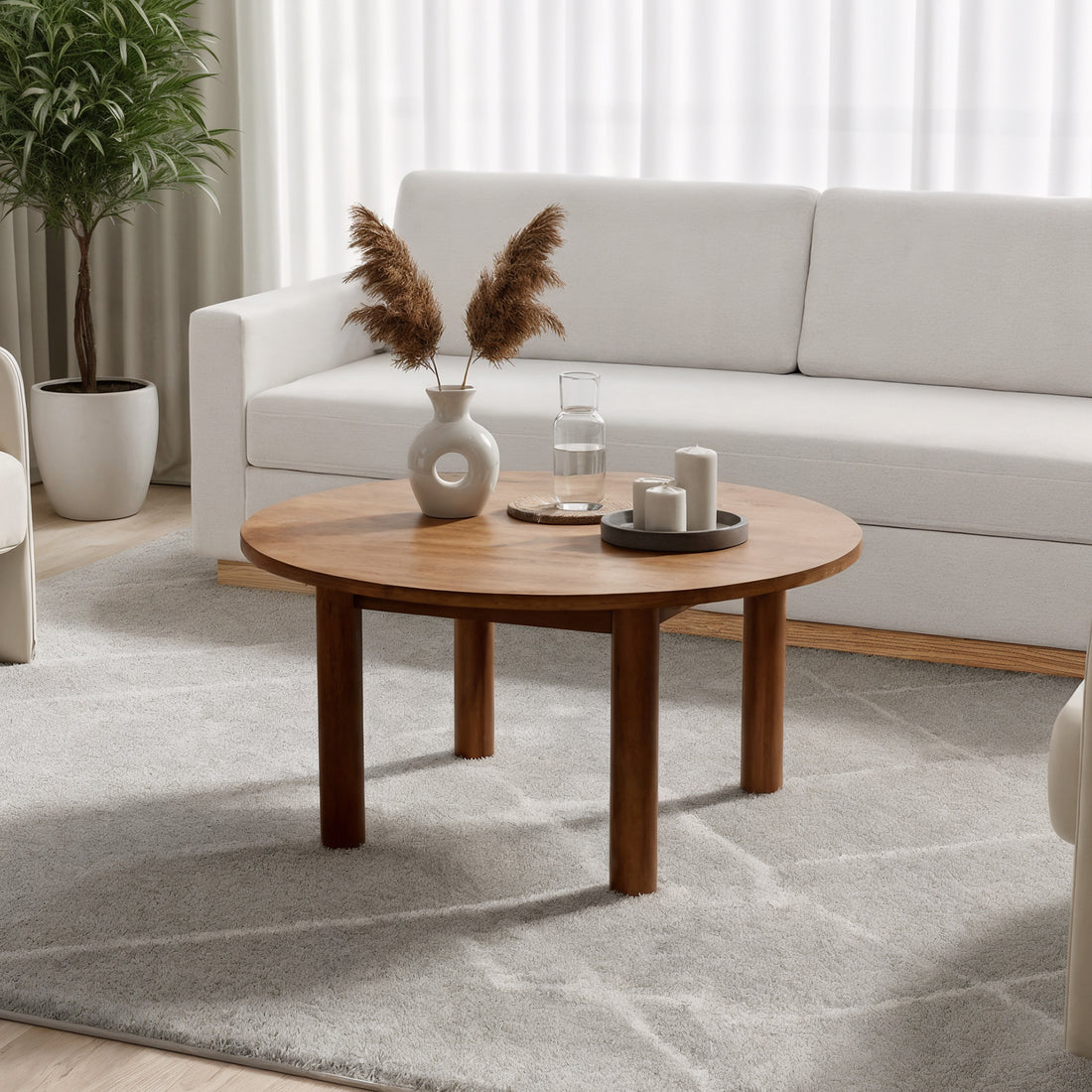 Hudson 80cm Round Hardwood Coffee Table in Walnut