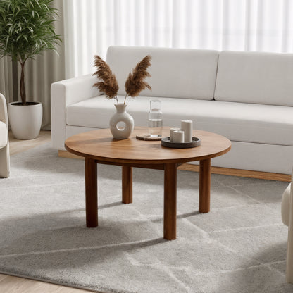 Hudson 80cm Round Hardwood Coffee Table in Walnut