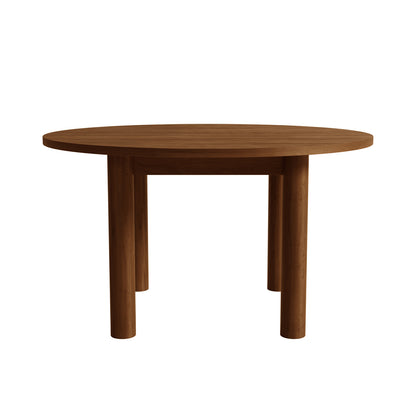 Hudson 80cm Round Hardwood Coffee Table in Walnut features a smooth, circular tabletop and four cylindrical legs, showcasing a minimalist design ideal for versatile living spaces.