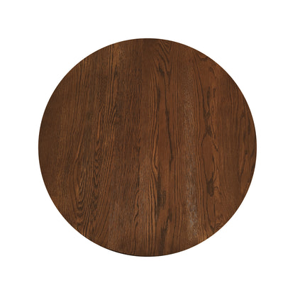 Top-down view of Hudson 80cm Round Hardwood Coffee Table in Walnut, showcasing its warm brown stain and distinct wood grain patterns against a plain white background.
