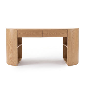 Modern light wood desk on white background