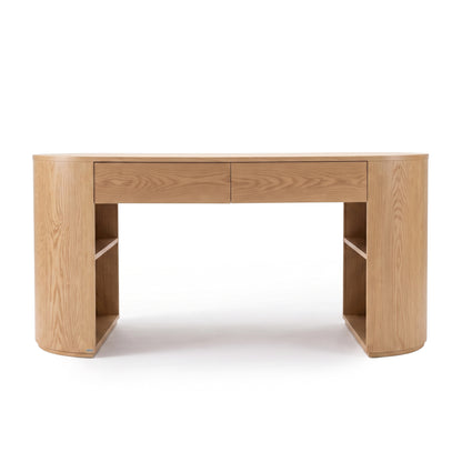 Modern light wood desk on white background