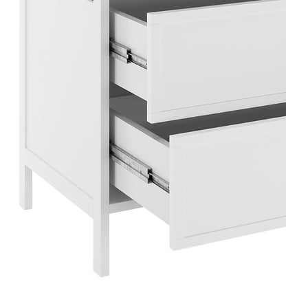 Isabella 2-Drawer Solid Pine Nursery Change Table - White, featuring a sleek design with two spacious drawers and a black-edged top, perfect for organizing nursery essentials while adding a stylish touch.