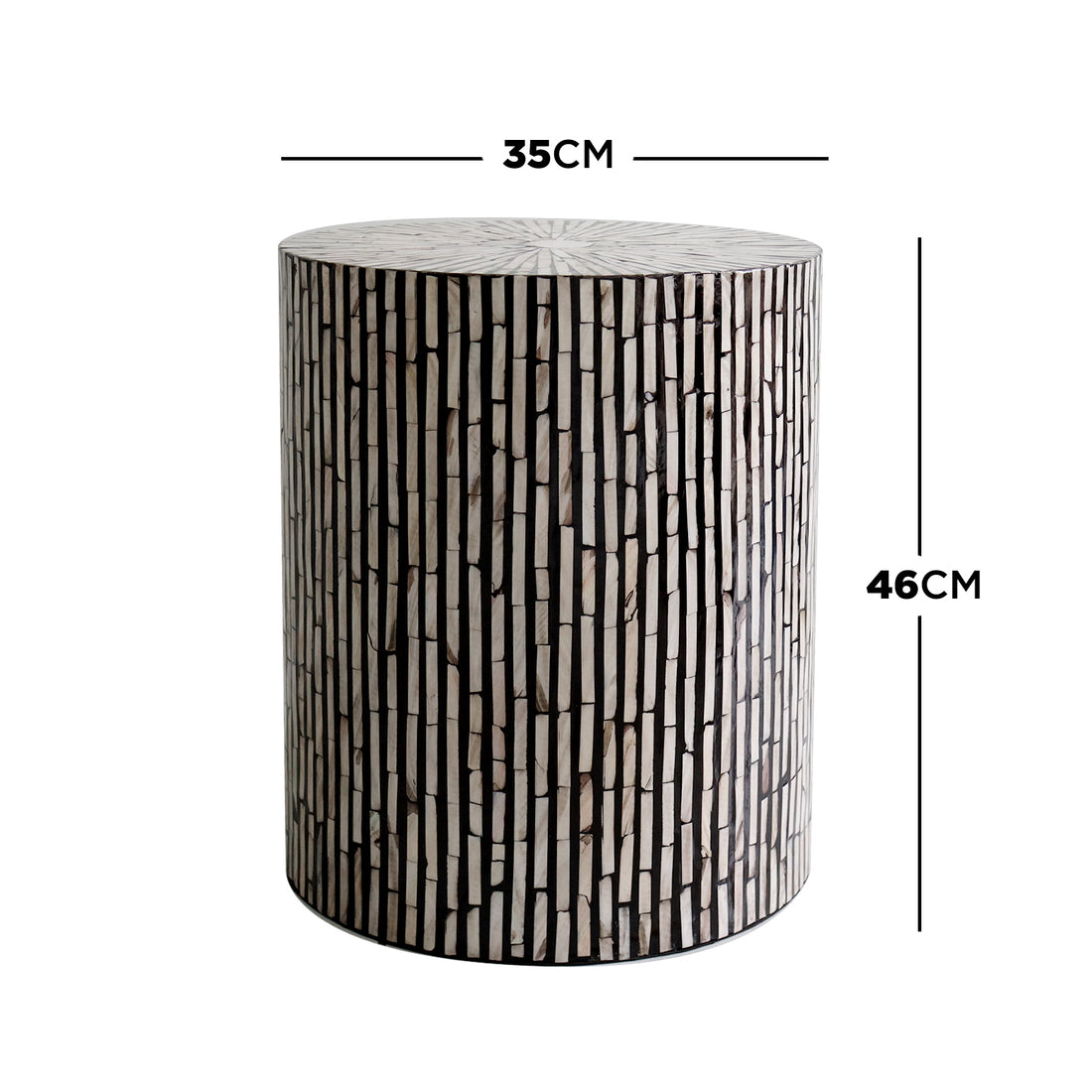 Ivo 35cm Mother of Pearl Inlay Side Table - Black with Mixed Ivory