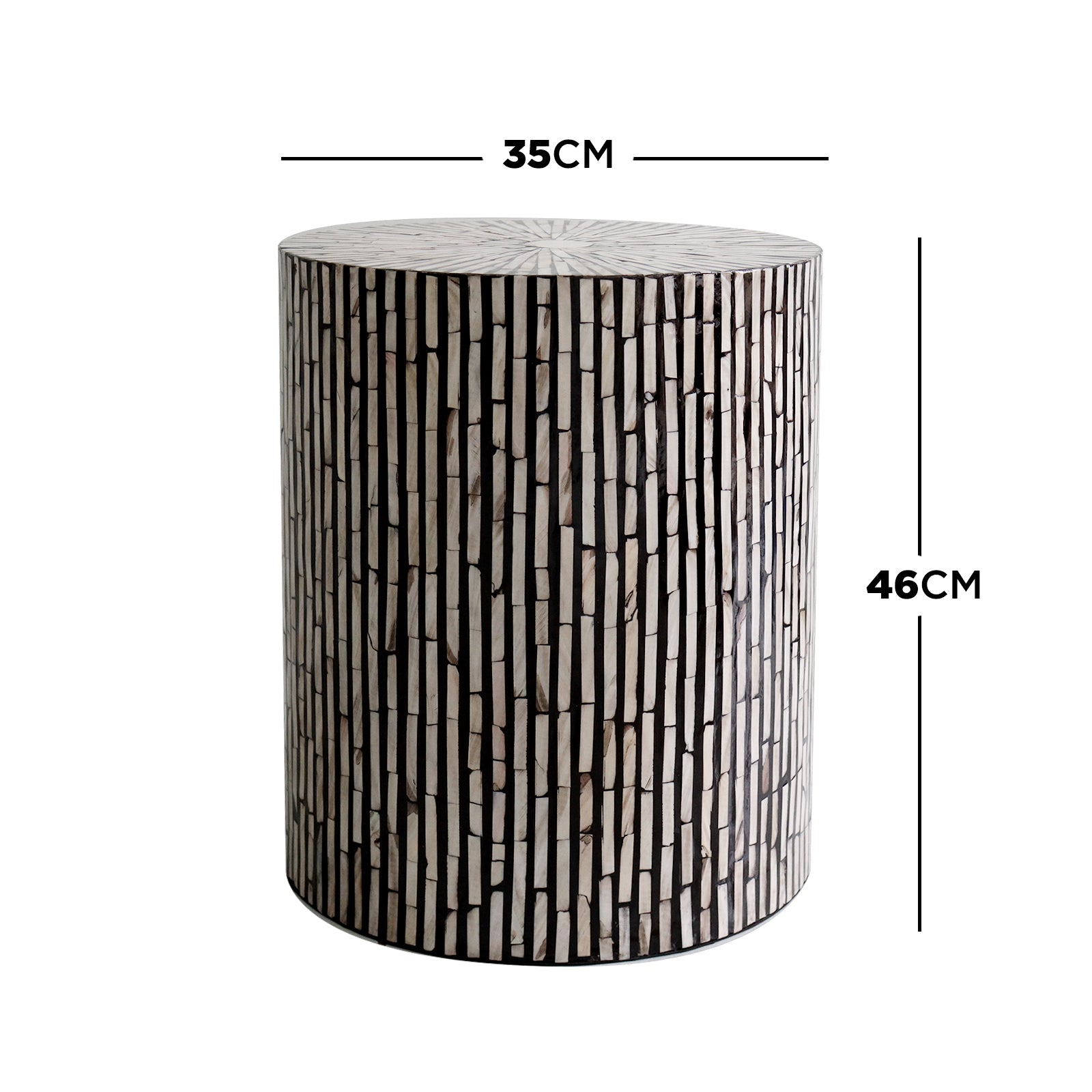 Ivo 35cm Mother of Pearl Inlay Side Table - Black with Mixed Ivory