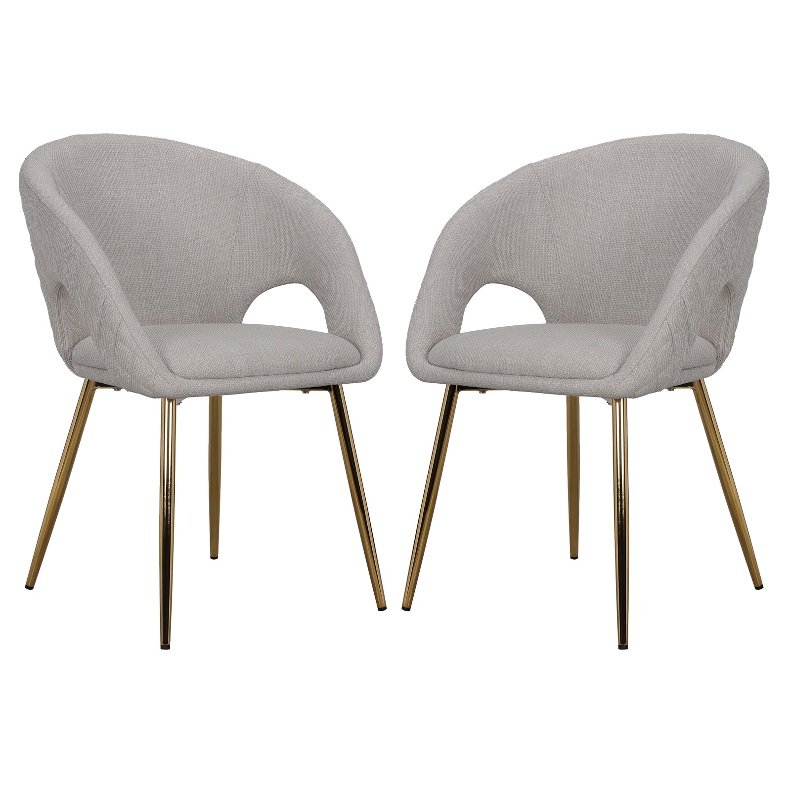 Jazlyn Linen Gold Legs Dining Chair Beige Set of 2, featuring sleek gold legs and plush linen upholstery, highlighting its modern design and elegance suitable for diverse dining settings.