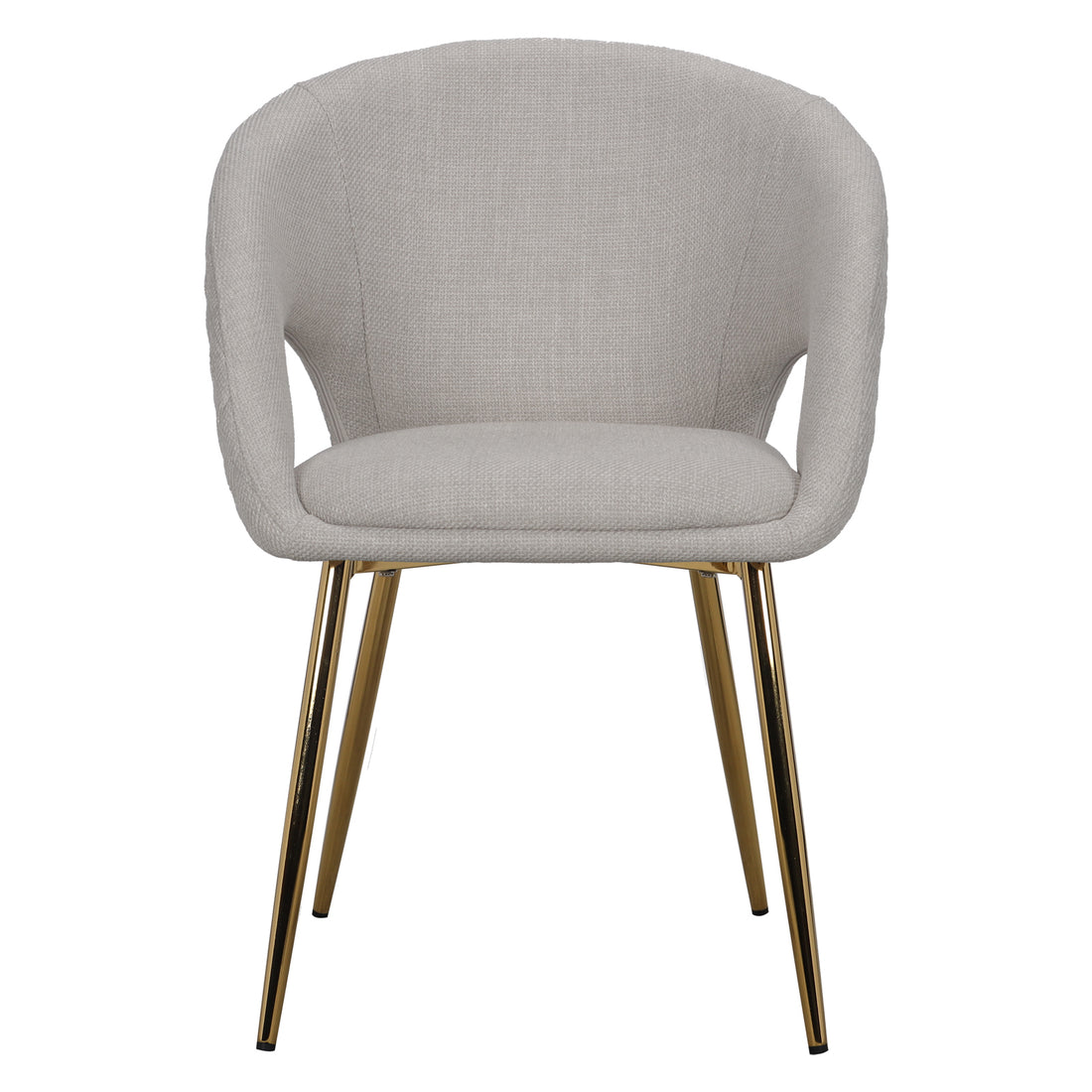 Jazlyn Linen Gold Legs Dining Chair, featuring sleek gold legs and plush linen upholstery, designed for comfort and style. Ideal for adding elegance to any dining space. Sold as a set of two.