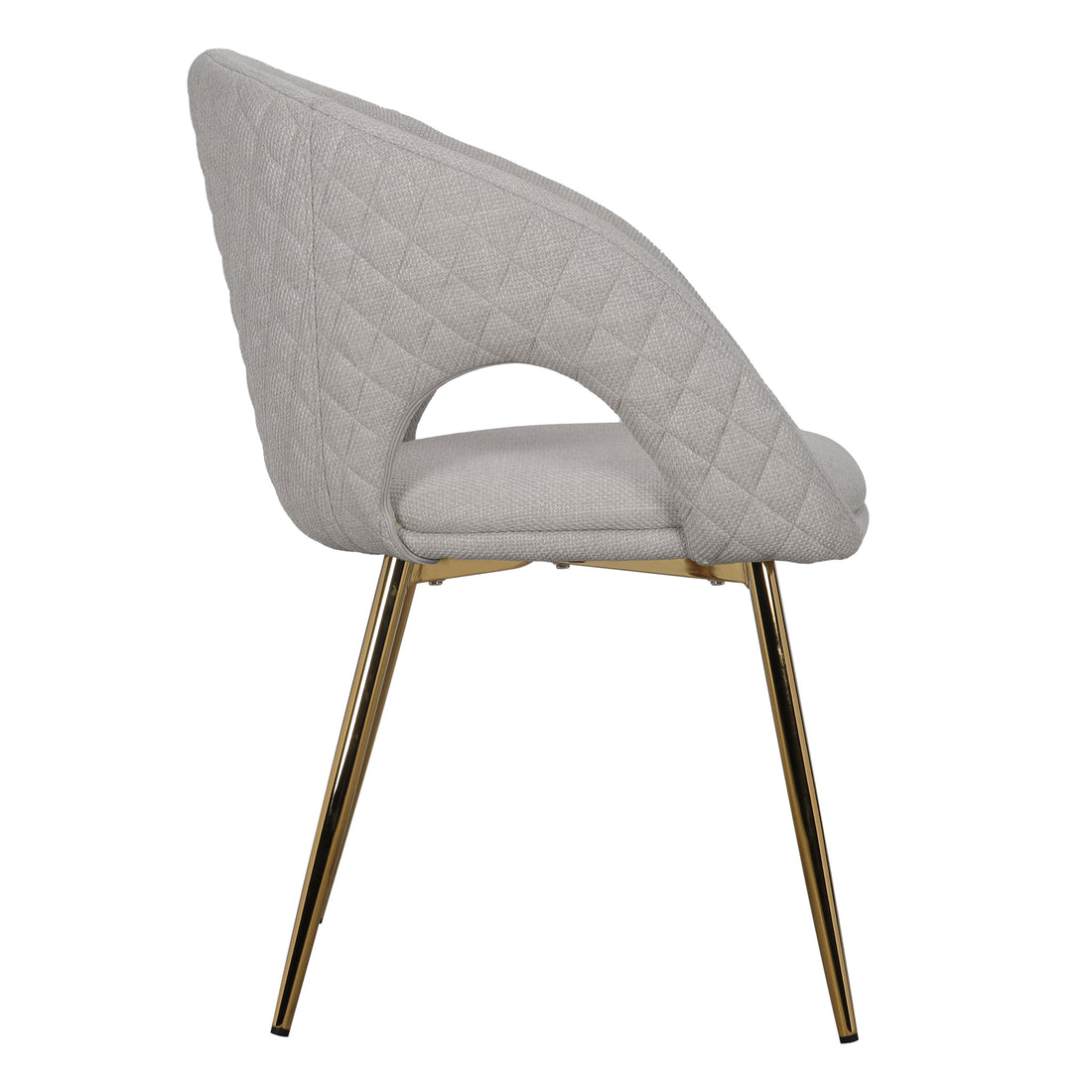 Jazlyn Linen Gold Legs Dining Chair Beige Set of 2, featuring plush linen upholstery, padded armrests, and sleek golden chrome legs, showcasing a modern design perfect for enhancing any dining space.