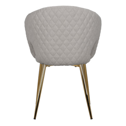 Jazlyn Linen Gold Legs Dining Chair set features a stylish design with plush linen upholstery and sleek golden chrome legs, emphasizing comfort and elegance in modern dining settings.