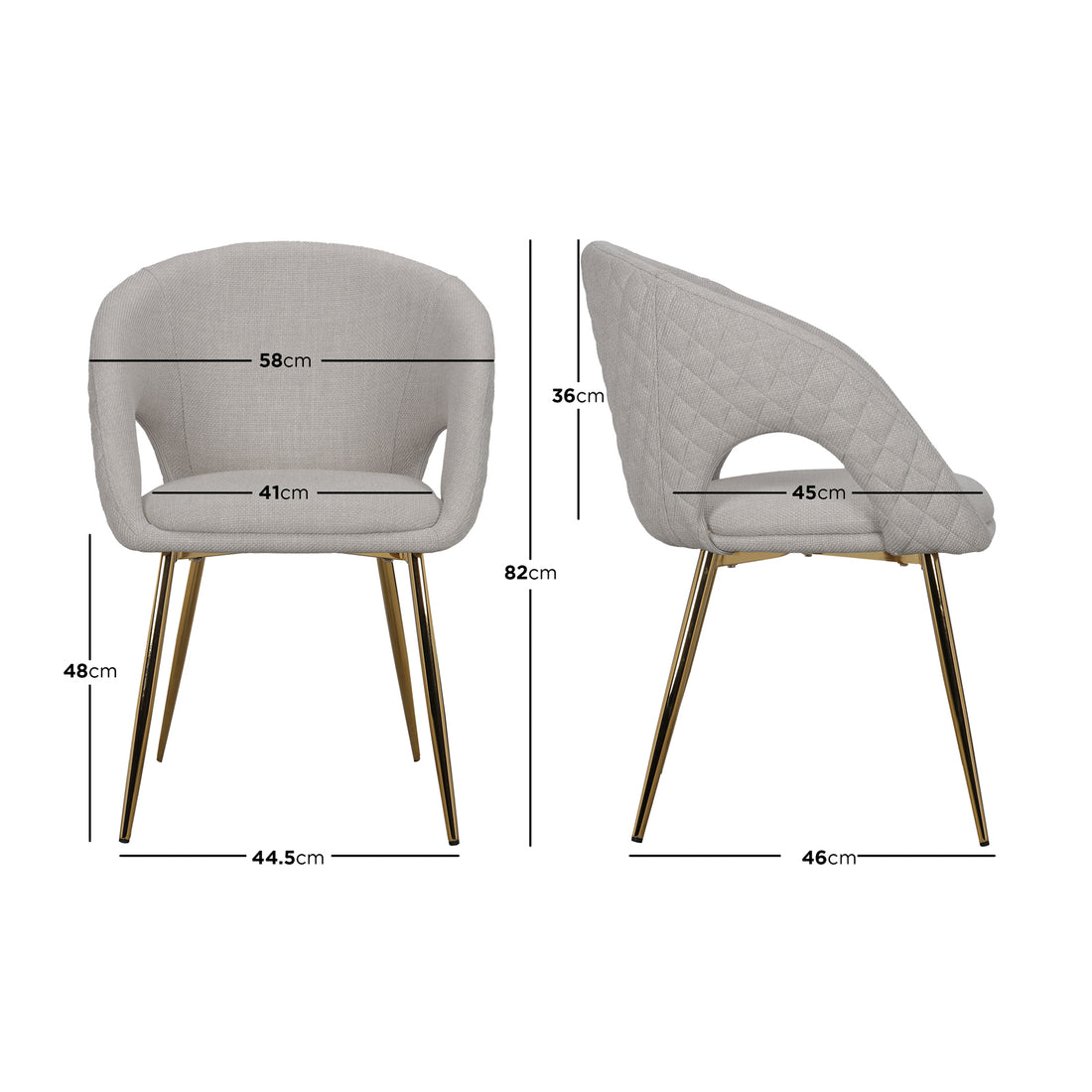 Jazlyn Linen Gold Legs Dining Chair (Set of 2) featuring sleek golden chrome legs and plush linen upholstery, showcasing a modern design ideal for dining or living spaces.