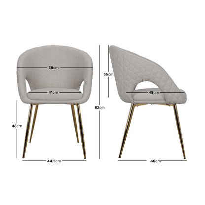 Jazlyn Linen Gold Legs Dining Chair (Set of 2) featuring sleek golden chrome legs and plush linen upholstery, showcasing a modern design ideal for dining or living spaces.