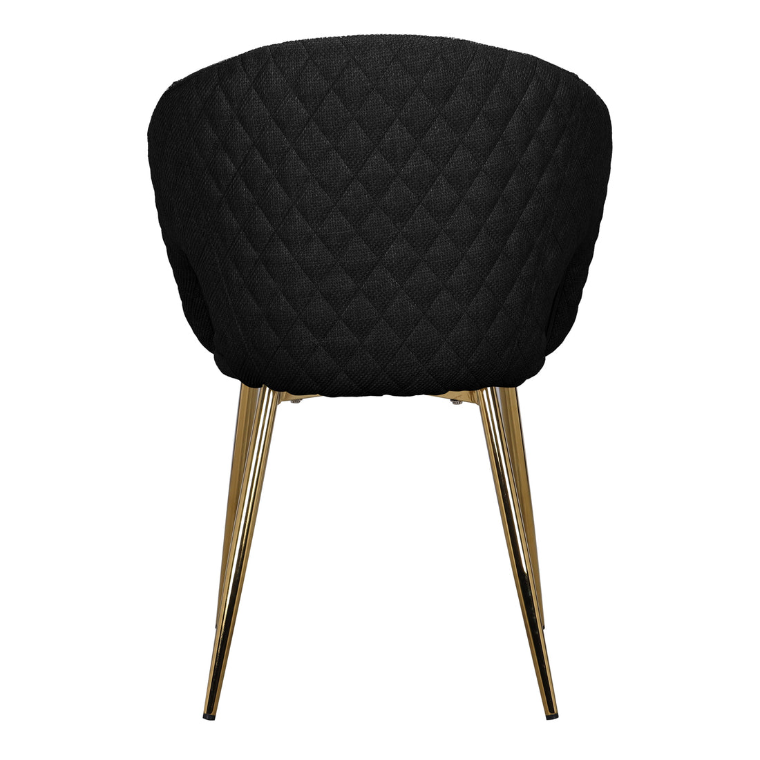Jazlyn Linen Gold Legs Dining Chair Black Set of 2 features sleek black upholstery with elegant gold chrome legs, offering a modern aesthetic suitable for dining or living spaces.