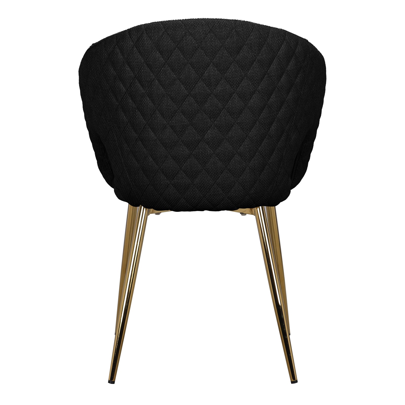 Jazlyn Linen Gold Legs Dining Chair Black Set of 2 features sleek black upholstery with elegant gold chrome legs, offering a modern aesthetic suitable for dining or living spaces.
