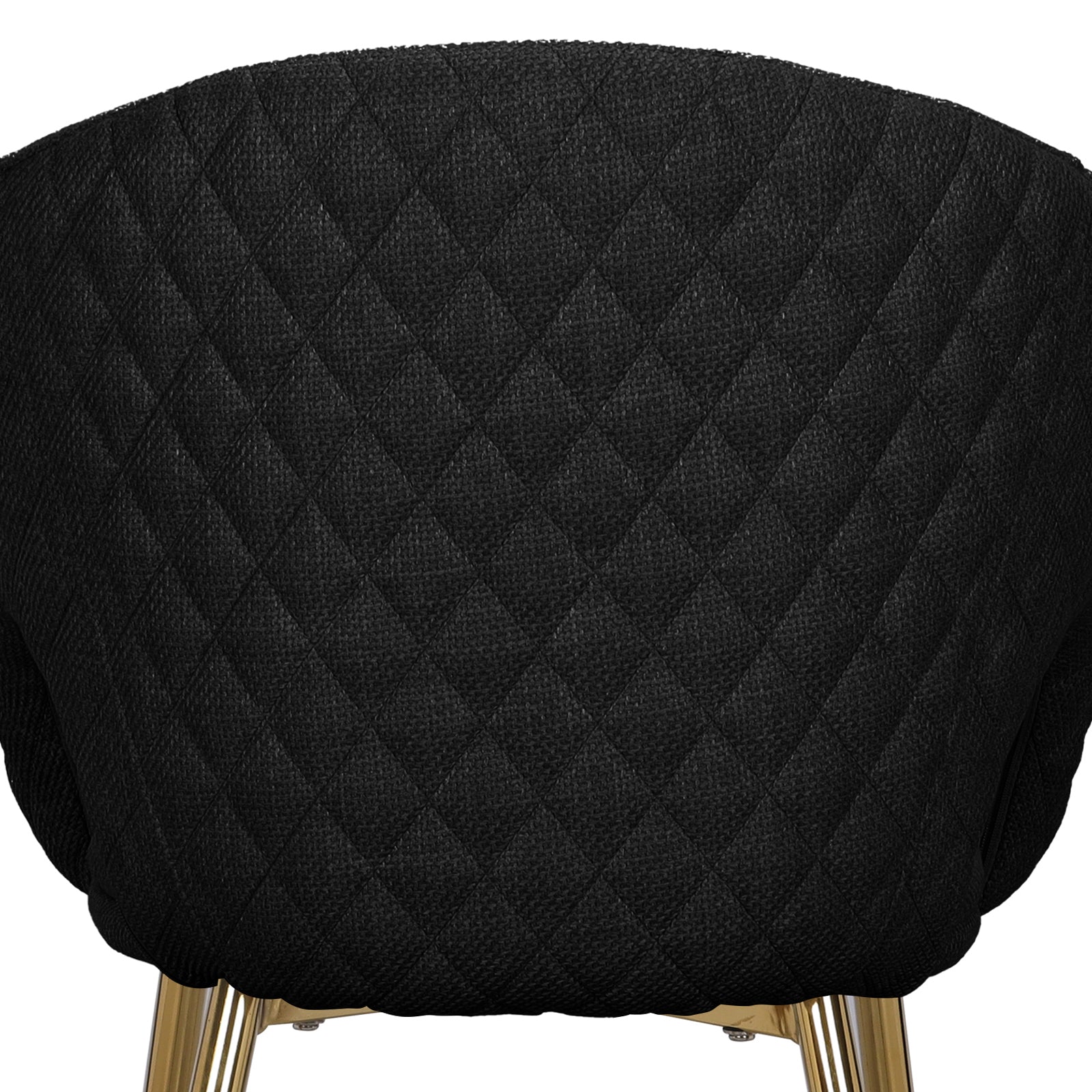 Jazlyn Linen Gold Legs Dining Chair Black Set of 2, showcasing close-up of plush black linen fabric and sleek golden chrome legs, emphasizing modern design and comfort.