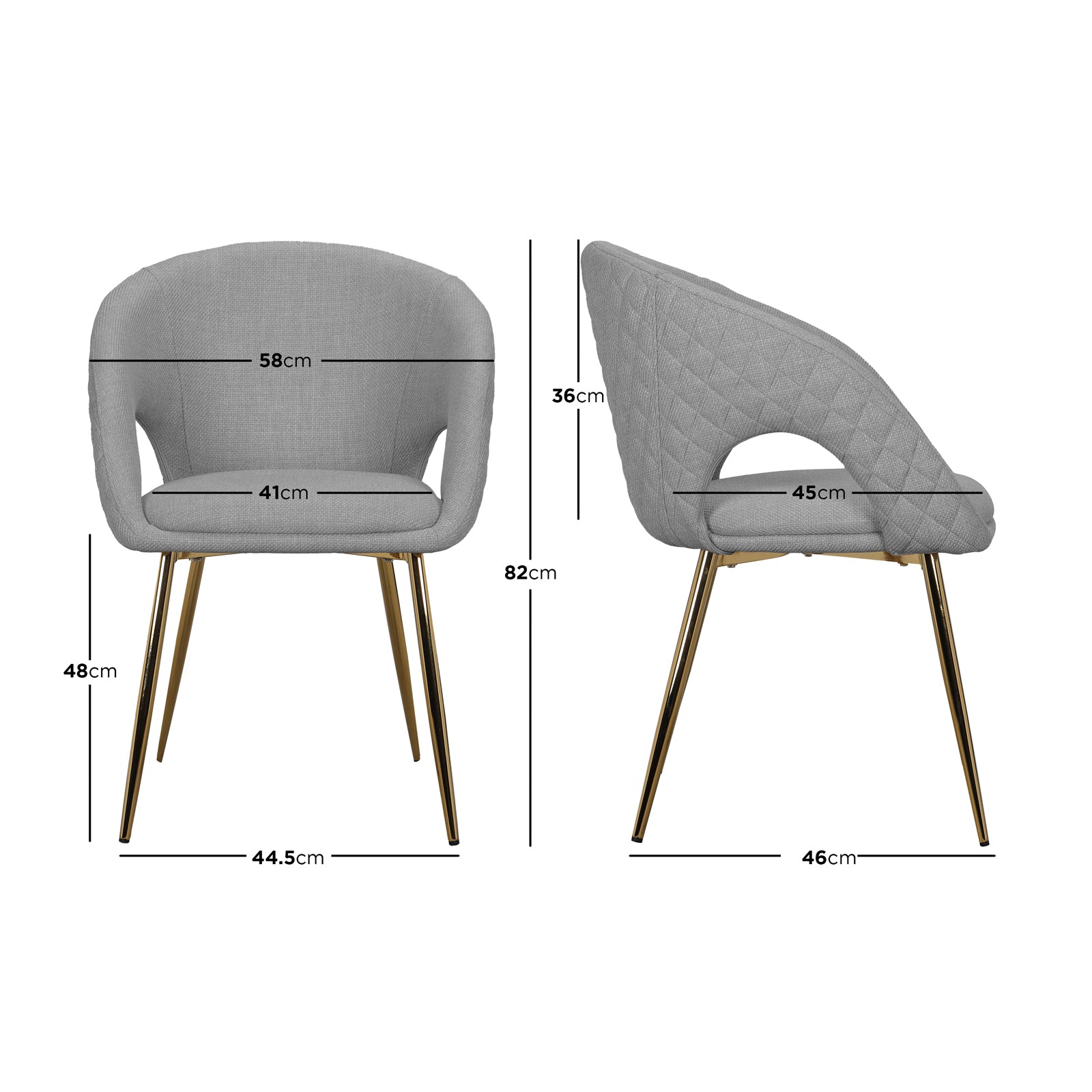 Jazlyn Linen Gold Legs Dining Chair Grey Set of 2, featuring elegant golden chrome legs and plush linen upholstery, offers a stylish and comfortable seating option, ideal for enhancing any modern dining space.