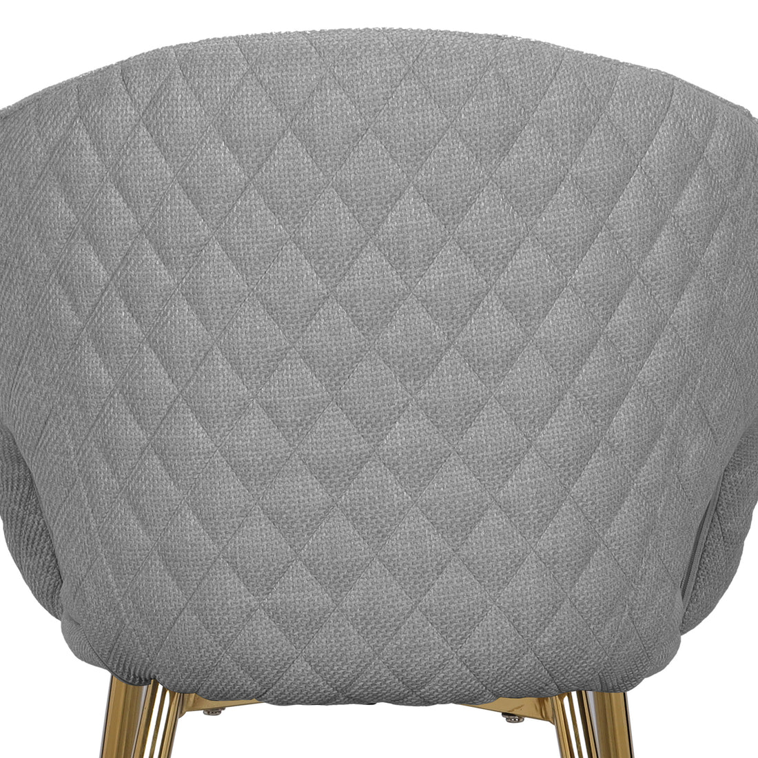 Jazlyn Fabric Dining Chairs with Gold Legs Set of 2 in Grey, featuring a quilted diamond stitch pattern on the backrest and slim, metallic gold-tone legs visible at the bottom.