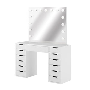 Jenna Fluted Makeup Vanity Table with Hollywood LED Mirror in White