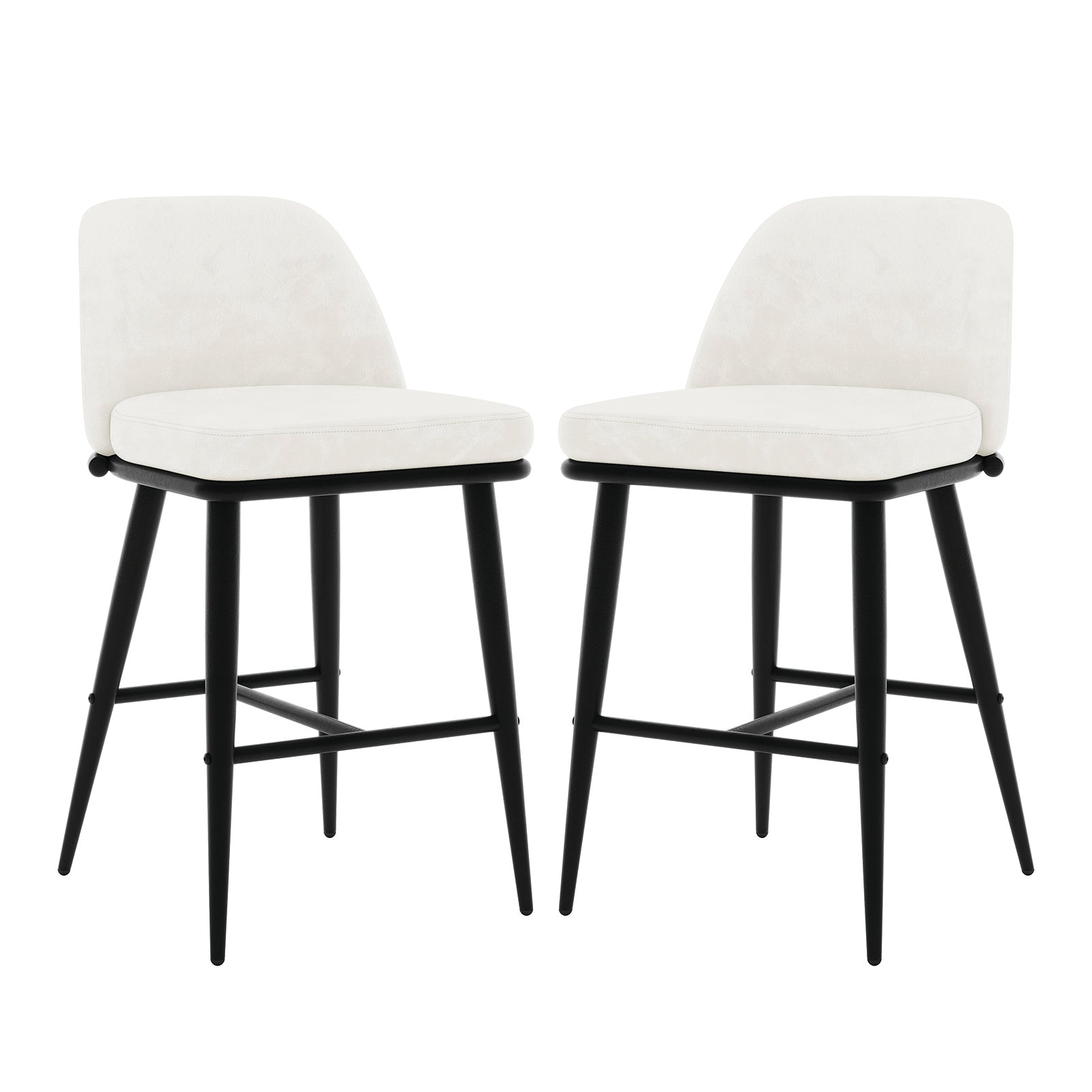 Jeremi Velvet Upholstered High-Back Bar Stool Set of 2 - Cream, featuring plush velvet upholstery, ergonomic high-back design, and sturdy powder-coated steel legs with anti-slip pads for stability. Ideal for kitchens and bars.