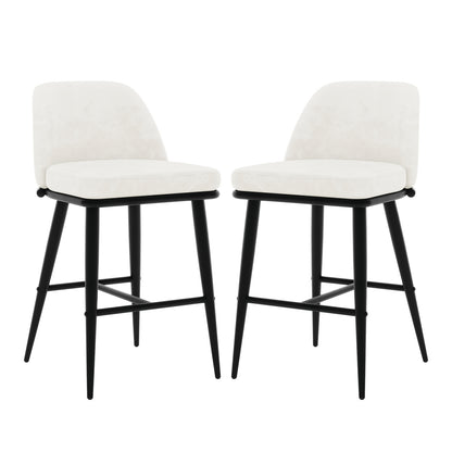 Jeremi Velvet Upholstered High-Back Bar Stool Set of 2 - Cream, featuring plush velvet upholstery, ergonomic high-back design, and sturdy powder-coated steel legs with anti-slip pads for stability. Ideal for kitchens and bars.