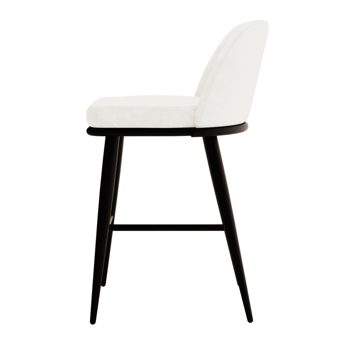 Jeremi Velvet Upholstered High-Back Bar Stool Set of 2 - Cream, featuring a sleek white chair design with black, powder-coated steel legs, showcasing its modern elegance and durable construction.